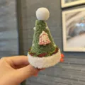 Horquilla de árbol de Navidad para niños, lindo pasador de felpa verde con campana y pompón. - Verde