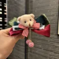 Christmas retro bear hair clip cute plush bow hair barrette holiday children accessories - Hair Clip Style / Olive Hair Clip