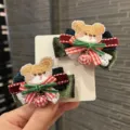 Christmas cute bear bow hair clips with red pom-pom pendant for children holiday styling. - Pair Clip / Clip Diameter 5cm / Sea Blue Pair Clips B1-7