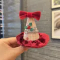 Christmas velvet bow cone hat hair clip, cute holiday children hair accessories variant. - Santa Hat Hairpin / 5CM Diameter / Brick Red