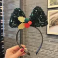 Kids Christmas Sequin Bow Headband Green Festive Hair Hoop Girls Holiday Party Accessory - Green Headband
