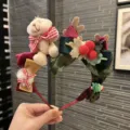 Cerchietto di natale con orsetto peluche, grazioso fiocco velluto corna renna festa. - Cerchietto Rosso / Rosso