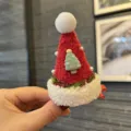 Horquilla de pelo de árbol de Navidad lindo sombrero rojo pinza para niños fiesta regalo accesorios - Rosa