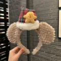Cute Christmas plush headband with plaid hat and gingerbread man, sweet holiday accessory. - Rose Gold
