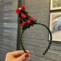 Christmas tree headband velvet red bow holiday hair accessories for kids fashion festive photo - Christmas Tree Style / Burgundy