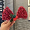 Red sequin velvet bow hair clip, Christmas festive hair accessory for cute girls. - Wine Red Hair Clip