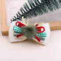 Weihnachten Rentiergeweih Schleife Haarklammer DIY Zubehör, grüne Pompon Strickschleife - Ecru Halbfabrikat B1