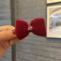 Rote Samt Schleife Haarspange mit rosa Kristall für süße Mädchen Kinder Haarschmuck. - Lotusrosa Kristall Haarspange D2-6