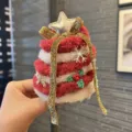 Plush Christmas tree hair clip for girls, festive red white winter hair accessory. - Brick Red