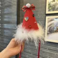 Christmas mini red hat headband with plaid bow white feathers and rhinestones party hair accessory - Red