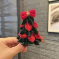 Christmas tree velvet hair clip red green bow festive children hair accessory variant - Christmas Tree Hair Clip / 5CM Diameter / Scarlet