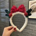 Christmas headband with red sequin bow and white fleece band holiday party variant. - Dark Green (Sequin Antler Style)