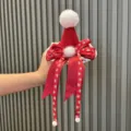 Red Christmas hat hair clip with bow and snowflakes, festive holiday hair accessory for girls. - Hair Clip (J3-3) / Rouge Red