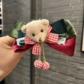 Festive Christmas bow hair clip featuring cute plush bear, red green velvet and hanging balls. - Single Clip / Clip Diameter 5cm / Olive Green Hair Clip B1-7