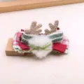 Weihnachten DIY Haarklammer Rentiergeweih karierte Schleife flauschiger Ball festliches Zubehör - Elfenbein Halbfabrikat B1