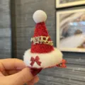 Lindo pasador de pelo de gorro de navidad para niños, accesorio de pelo de felpa roja festiva - Burdeos