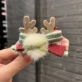 Christmas bow hair clip with cute reindeer antlers and fluffy pom-pom for kids holiday wear. - Single Clip / Clip Diameter 5cm / Gold Hair Clip B1-7