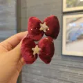 Rote Samt Haarspange für Mädchen mit süßem goldenen Glitzerstern, Herbst Winter Schleife - 2er Set / Scharlachrotes Paarclip CC