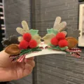 Christmas style reindeer pom-pom hair clips set, cute holiday bow hairpin for kids daily wear. - Pair Clip / Clip Diameter 5cm / Apricot Pair Clips B1-7