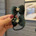 Grünes Samt Schleife Haargummi für süße Mädchen, glitzernde Stern Weihnachts-Haaraccess. - Grünes Haargummi CC