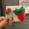 Weihnachten Haarklammern süß Glitzer Baum rote Bommel süße Mädchen Festtags Haarschmuck - Gold