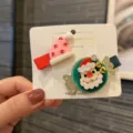 Weihnachten kinder haarklammern set süsse weihnachtsmann mütze süssigkeiten haarspangen mädchen - Zweiteiliges Set / Grün