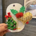 Weihnachts Haarklammern Set für Mädchen süße Pailletten Herz Baum Haarspangen - Grün