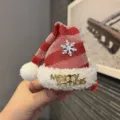 Christmas hat hair clip for kids girls red plush glitter cute holiday hair accessories - Rose Pink Large Hair Clip (U1-1)