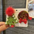 Weihnachten Haarnadeln fuer Maedchen niedlicher Baum und Lolita Set Festliche Haaraccessoires - Wassermelonenrot