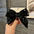 Black velvet bow hair clip with silver stars pattern, cute kids hair accessories for party. - Black Large (U4)