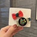 Weihnachtskinder Haarspangen Set süße Schleife und Baum Haarnadel für Festtag Geschenke - Zweiteiliges Set / Dunkelgrün