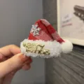 Christmas mini Santa hat hair clip with plush trim, gold lettering and rhinestone snowflake. - Scarlet Small Hair Clip (U1-1)