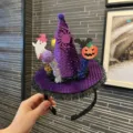 Halloween witch hat headband with cute ghost pumpkin spider decorations, perfect for party dress up. - Purple