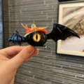 Halloween bat wing hair clip with spooky eye pumpkin design and orange bow for kids party - Bat Eyeball Hair Clip / 5cm / Black