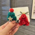 Weihnachten Haarnadeln Set, süße Strickmütze und rote Samt Schleife Haarklammern für Kinder Mädchen - Dunkelgrün