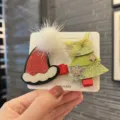 Süßes Weihnachts-Haarspangen-Set mit glitzerndem Weihnachtsmannhut und Baum für Kinder. - Ziegelrot