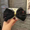 Barrette nœud cheveux en tulle noir avec étoiles pailletées colorées, accessoire pour filles. - Graphite Grand (O3-4)
