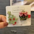 Weihnachten Haarnadeln Set süßer Glitzer Tannenbaum Kranz Design festlicher Haarschmuck Mädchen - Gelbgrün