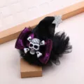 Halloween witch hat hair clip, black mesh purple bow with skull and star for spooky party - Skull Star Witch Hat (Semi-finished) / Black