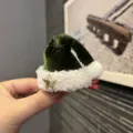 Green velvet Christmas hat hair clip with fluffy white trim and gold star for festive party. - Olive Green Small Hair Clip (A9-6)