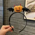 Cerchietto Halloween zucca diavolo pipistrello, fascia nera capelli, accessorio festivo spaventoso - Arancione