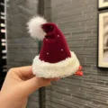 Red Christmas hat hair clip cute plush rhinestone winter holiday hair accessories for women girls - Wine Red Hair Clip (New)
