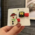 Weihnachten Kinder Haarspangen Set Süßer Schneemann Geschenkbox Haarnadeln Festlich - Zweiteiliges Set / Schwarz