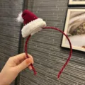 Christmas plush red velvet hat headband festive party cute hair hoop for winter. - Deep Red Headband (New)