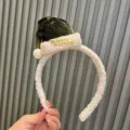 Christmas green velvet mini santa hat headband with fluffy white trim and gold embroidery. - Green Large Headband (A9-6)