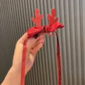 Cute Christmas reindeer antler hair clip for kids and toddler girls red bow hair accessory - Dark Red Hair Clip