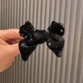 Schwarze Samt Haarschleife Klammer mit Goldsternen niedliche Haaraccessoires für kleine Mädchen - Schwarzer Samtschleife mit Goldsternen / Dunkelbraun Schwarz Kleine Schleife