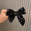 Schwarze Samt Stern Schleife Haarklammer süße Kinder Feiertag Haarspange Accessoire - Schwarzer Samtschleife mit Sternendruck / Schwarz Große Schleife