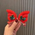 Barrettes de cheveux rouges en forme d'ailes de Noël avec nœuds verts pour enfants - Pince à Cheveux Magenta
