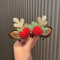 Barrette à cheveux renne de Noël pour enfants, jolies feuilles en feutre pompon rouge fête - Pince à Cheveux Dorée